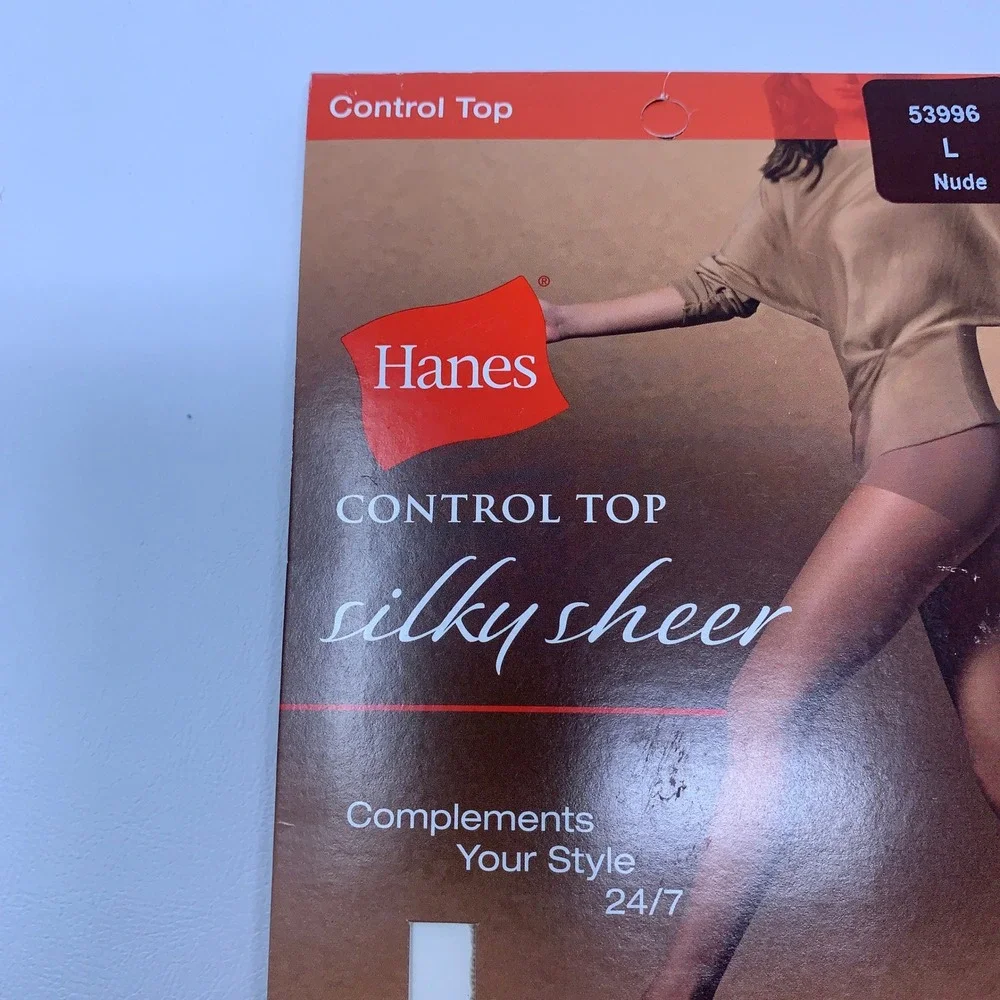 Hanes Womens Large Nude Silky Sheer Control Top Pantyhose 53996 NWT